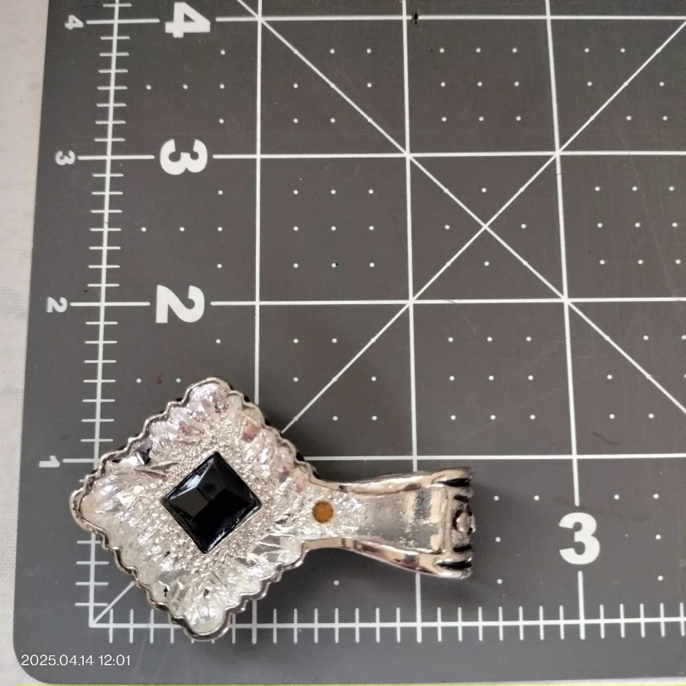 Women's Silver Tone and Black Square Pendant Accented Clear Rhinestone
